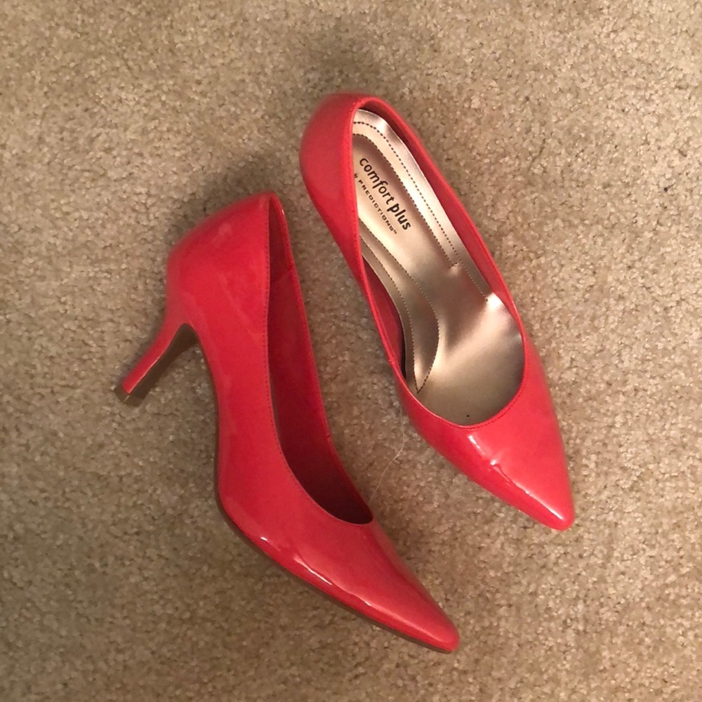 Bright peach/neon/pink colored heels